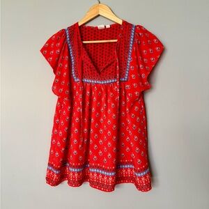 GAP Women’s Peasant Top Blouse Americana Handkerchief Flowy Tie Front Summer